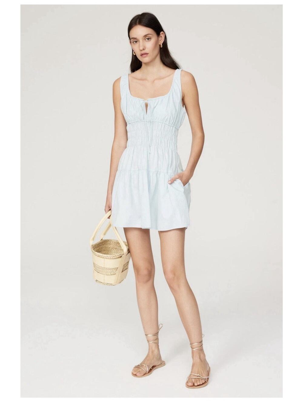 CIAO LUCIA Gianluca Mini Sun Dress in Blue Cotton - Smocked waist Tiered Dainty